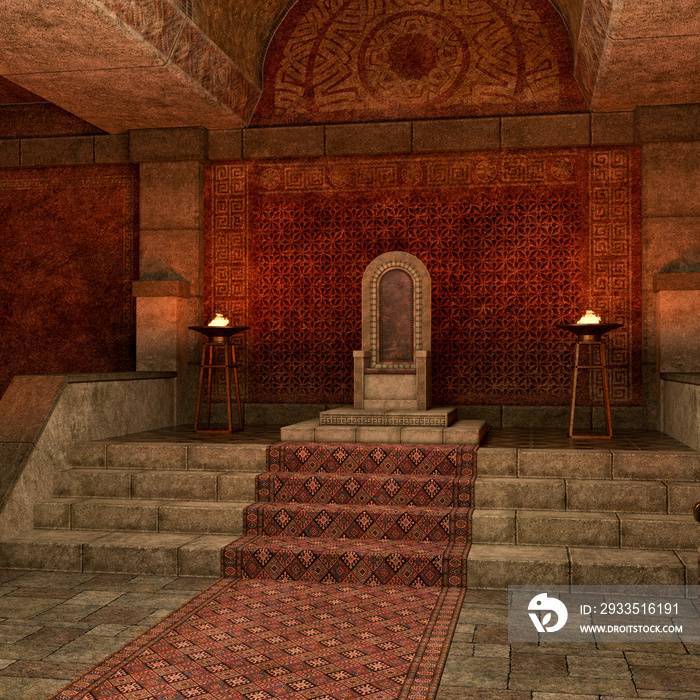 3D-Illustration of an ancient fantasy temple and throne room for background usage