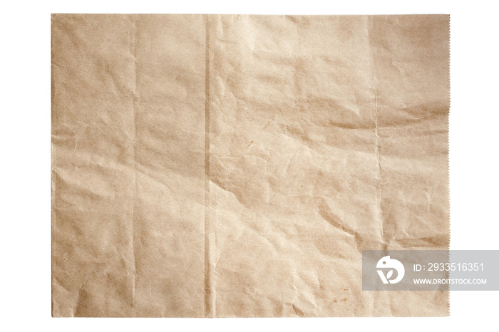 Used crumpled brown paper isolated on white or transparent background, cut out