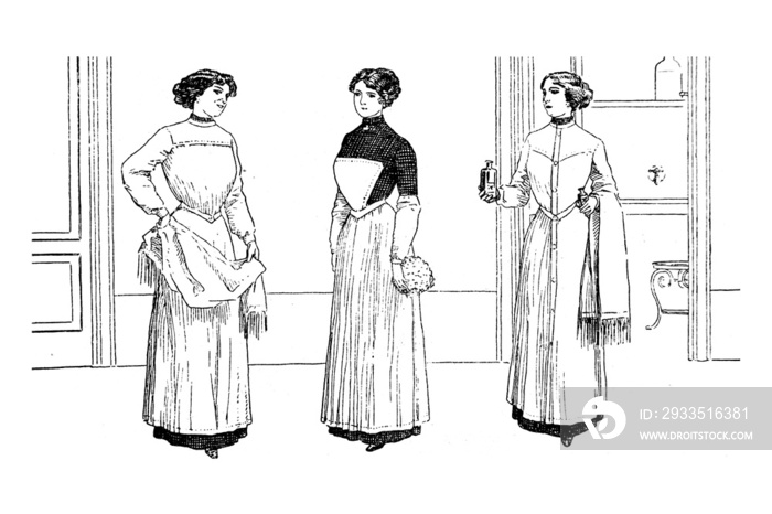 Nurses with Apron – Victorian era – Vintage Illustration