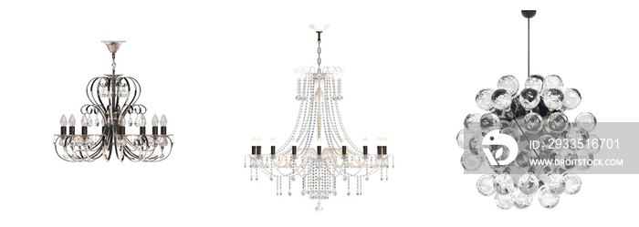 crystal chandelier for the interior isolated on white background, home lighting, 3D illustration, cg render