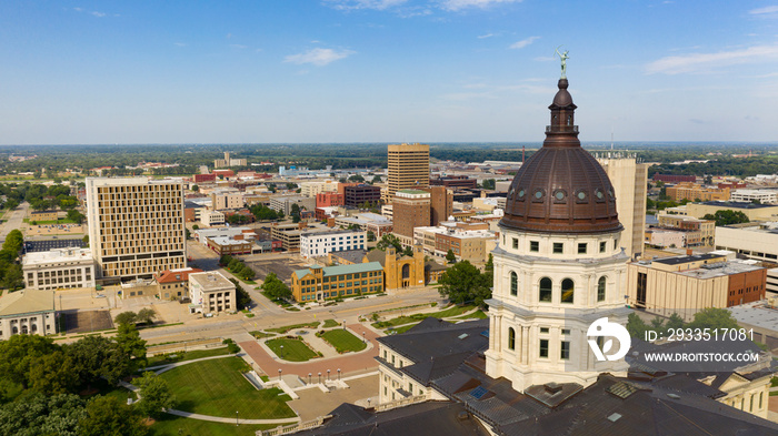 Aerial View Mid Day at the State Capital Building in Topeka Kansas USA