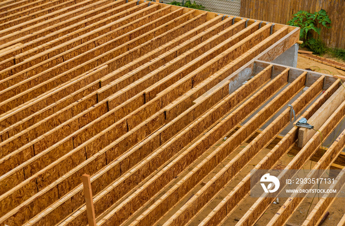 Engineered wood floor joist on a new custom home