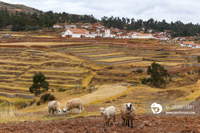 A colonial church built on Inca ruins. Chinchero, Peru.