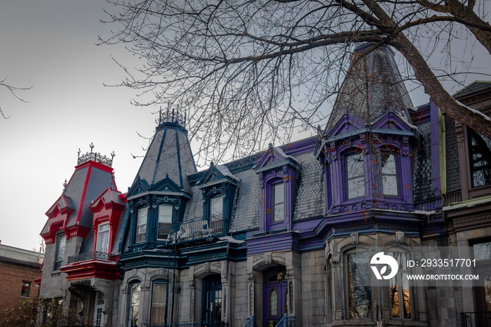 Colorful Victorian Houses in Square Saint Louis - Montreal, Quebec, Canada