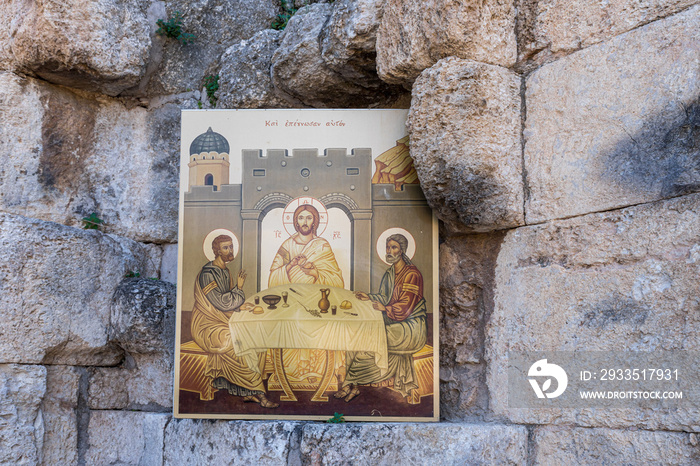 Religious icon on the territory of the ruins of the Byzantine church complex on the territory of Emmaus Nicopolis