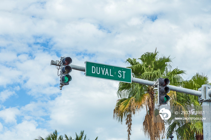 street sign Duval Street with traffic light in Key West