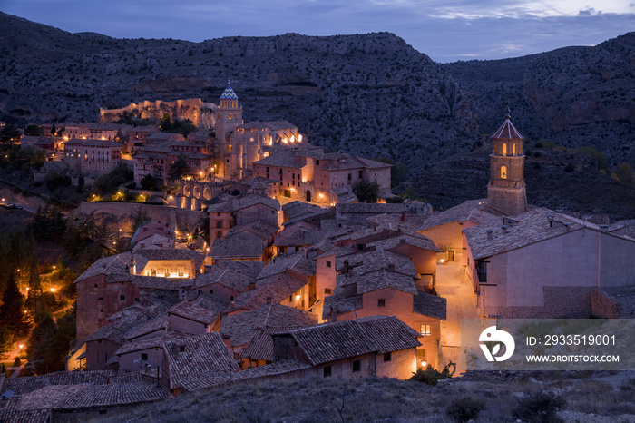 Sunset view of the village of Albarracin. Spain