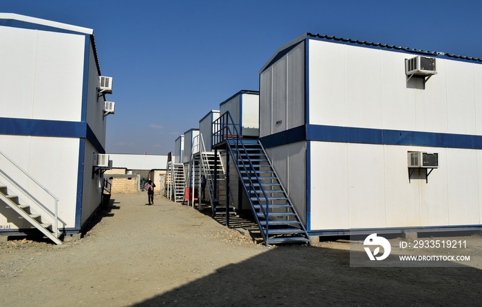 Portacabin, porta cabin, temporary labors camp , Mobile building in industrial site or office container Portable house and office cabins. Labor Camp. Porta cabin. small temporary houses