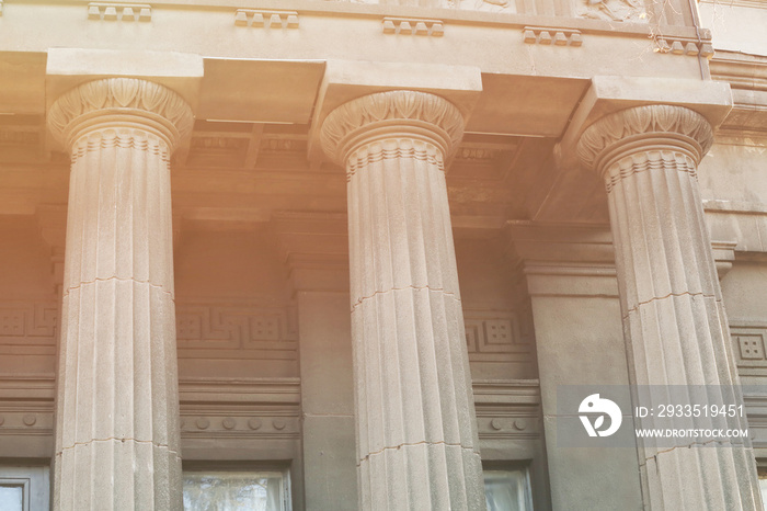 Closeup of building with columns in neoclassical style