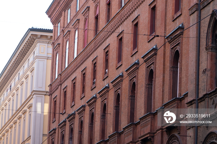 Ancient buildings in the streets of Bologna, Italy