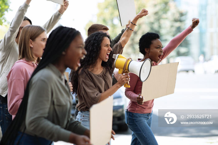 Active young people making strike on the street