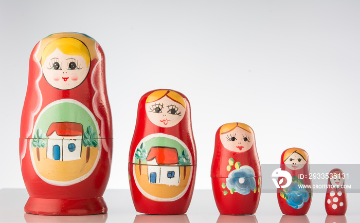 Russian dolls line up.