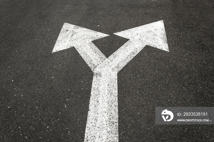 Left and right road sign on the road.