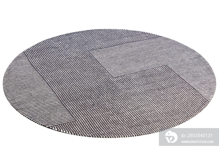 Modern gray round rug with a linear pattern. 3d render