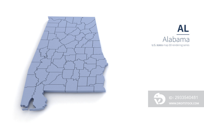 Alabama State Map 3d. State 3D rendering set in the United States.