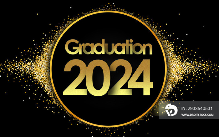 graduation 2024 in golden circle stars and black background