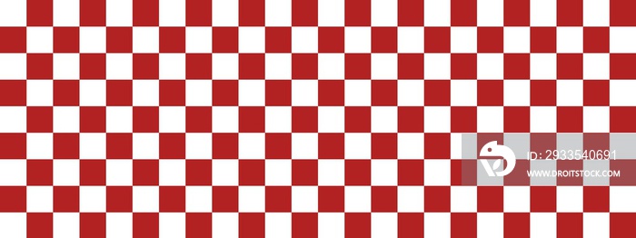 Checkerboard banner. Firebrick and White colors of checkerboard. Small squares, small cells. Chessboard, checkerboard texture. Squares pattern. Background.