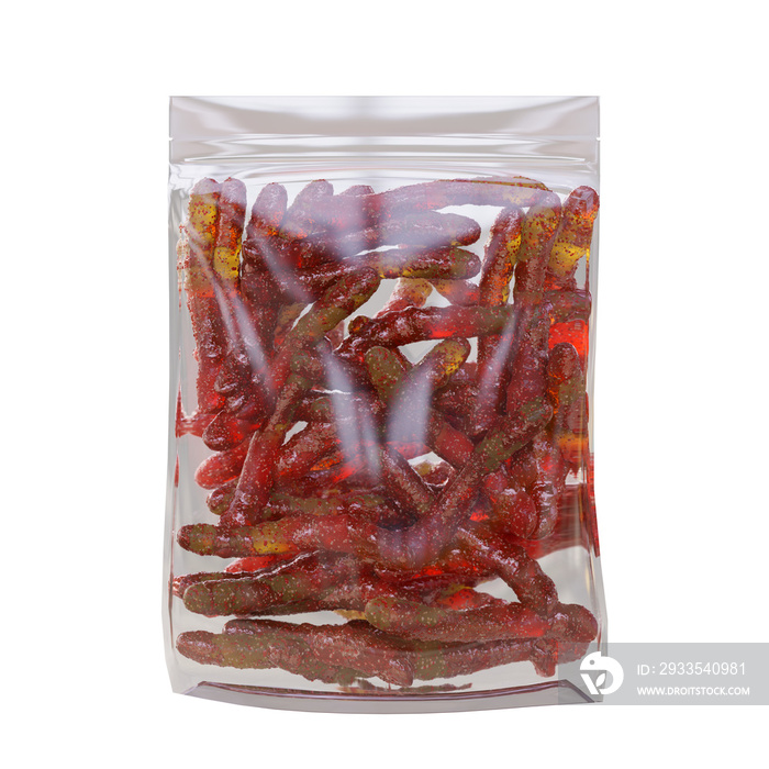 Spicy-Chili chamoy warms in transparent pouch high quality details, 3d rendering