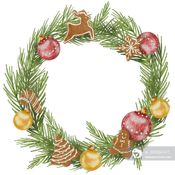 Watercolor Christmas wreath Transparent background Png