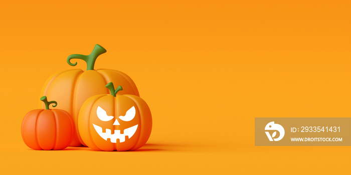 Happy Halloween day with halloween pumpkins, minimal 3d illustration