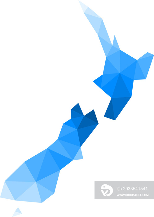 Polygonal New Zealand map on transparent background.