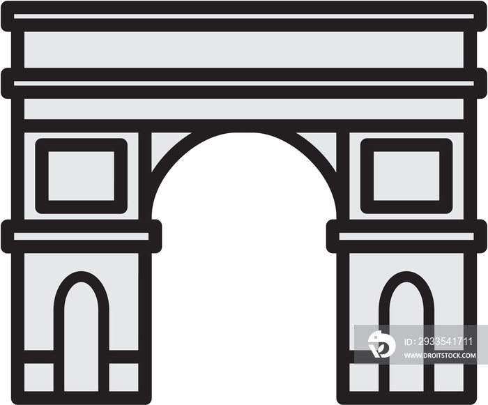 outline simplicity drawing of arc de triomphe landmark front elevation view.