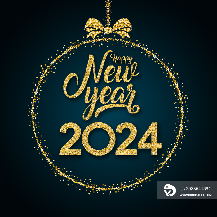 2024 Happy New Year in golden design, Holiday greeting card design.