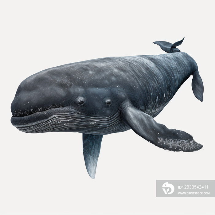 Bowhead Whale full body image with white background ultra realistic