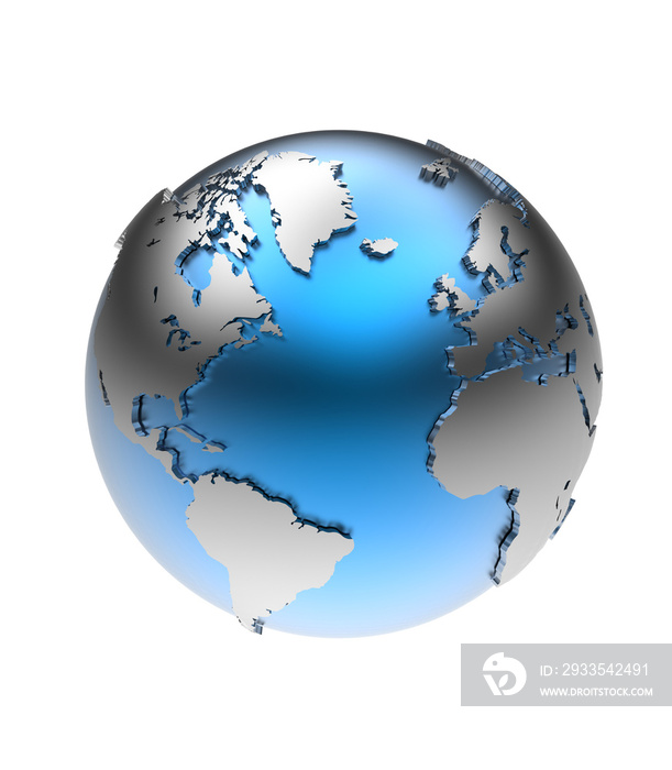 planet earth globe isolated metallic blue-silver globe 3D  rendering