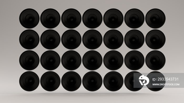 Black Speakers Suspended in a Grid Pattern