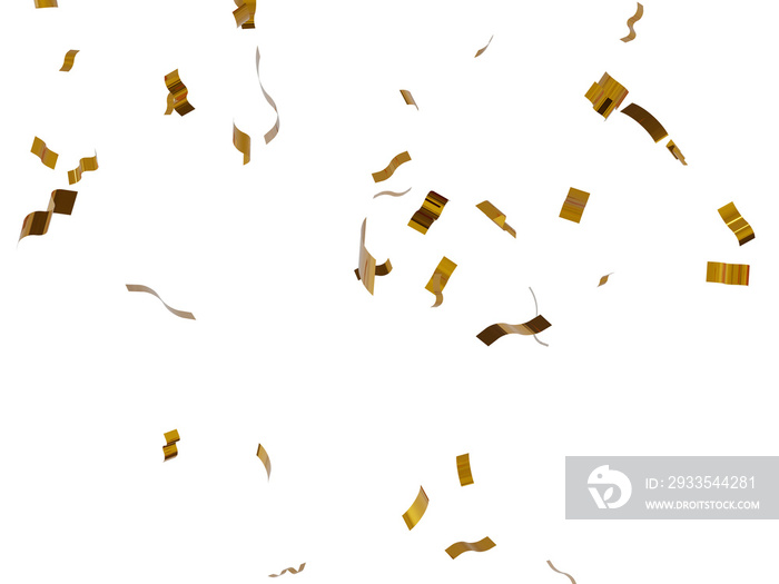 3D rendered of golden confetti for party and celebration