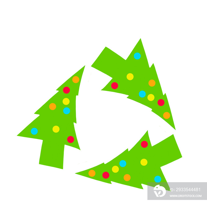 Three xmas tress creating the recycling symbol. Concept for a sustainable Christmas. Recycling, eco.