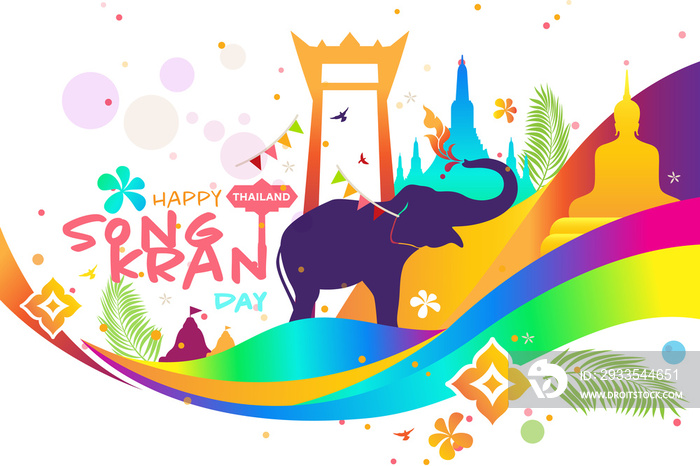 concept of thailand water festival fun, songkran day logo design template