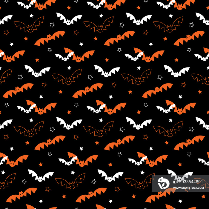 seamless Halloween flying bats and stars vector pattern