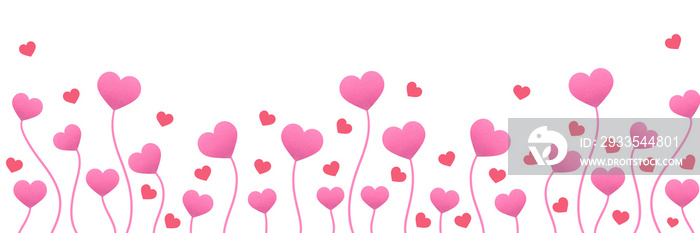 Valentine’s day background with pink hearts like balloons on transparent background