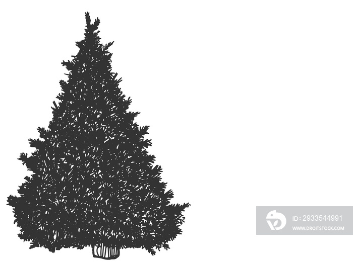 Christmas tree. Sketch scratch board imitation. Black and white.