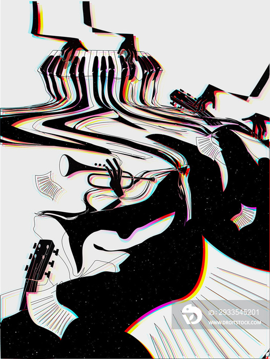 abstract jazz, piano music poster illustration