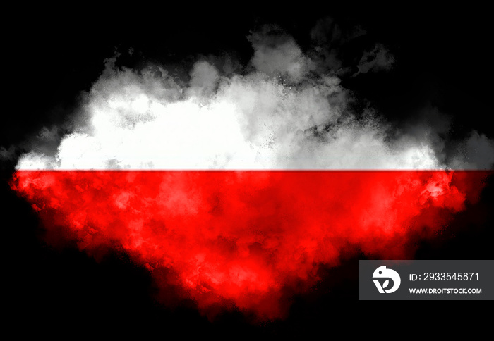 Polish flag performed from color smoke on the black background. Abstract symbol.