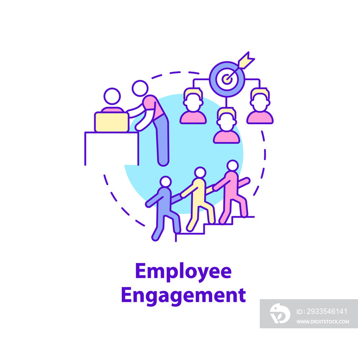 Employee engagement concept icon. Workers commitment and enthusiasm. HR abstract idea thin line illustration. Isolated outline drawing