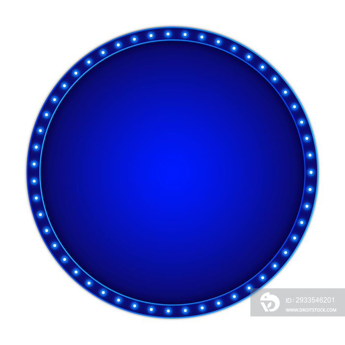 Blue retro billboard round shape with glowing neon lights