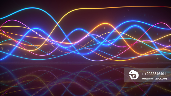 Bright sound waves oscillating 3D render illustration