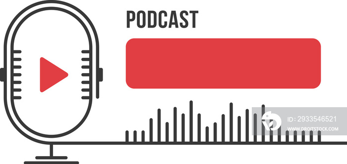 Podcast banner with microphone line icon and sound wave