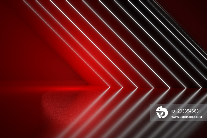 Red graphic line lighting with reflection background. 3D rendering illustration.