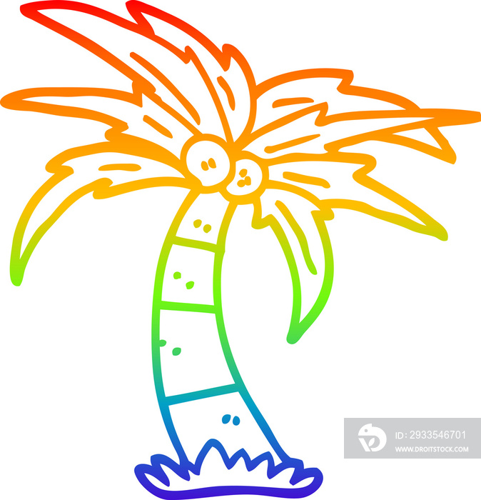 rainbow gradient line drawing cartoon palm tree