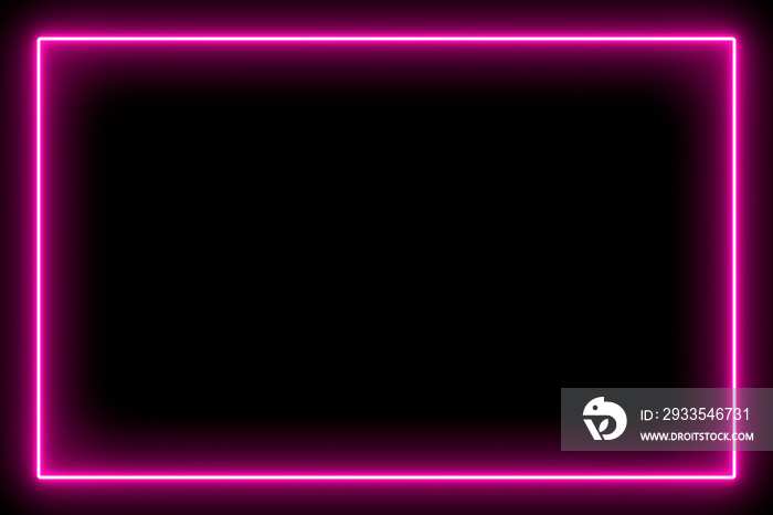 Pink simple neon tube frame on black background