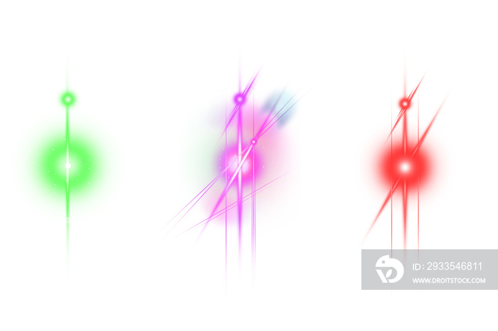 Set of colorful transparent light lens flares, Realistic burst of light collection, Coloured lights collection