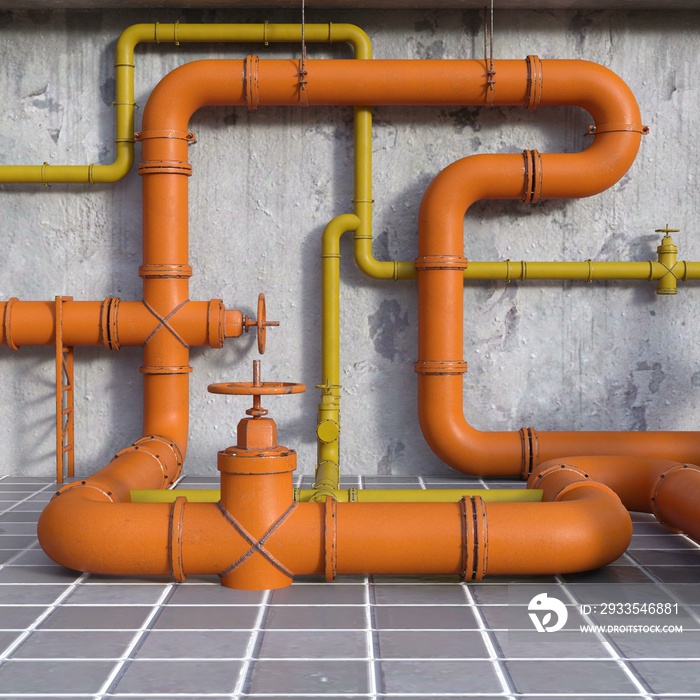 3D-illustration of a industrial pipe construction set