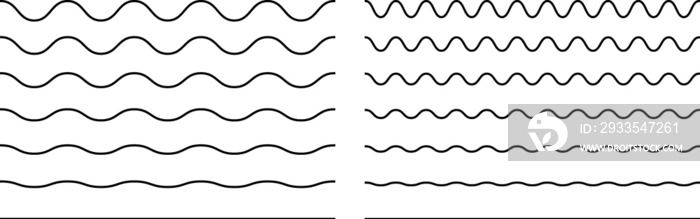 Wave line and wavy zigzag lines. PNG black underlines, smooth end squiggly horizontal, squiggles.