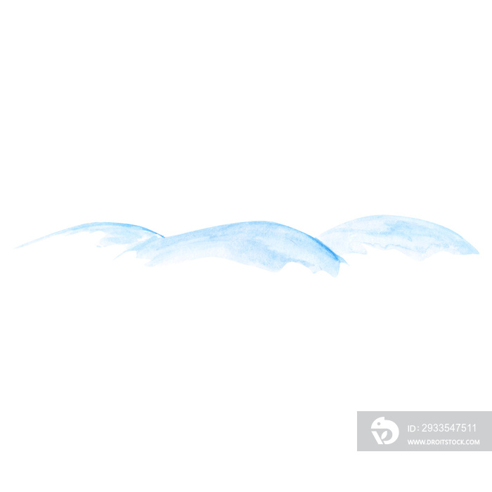 Watercolor snow isolated on a transparent background. Hand-painted snow mountains clipart. Winter illustration. Blue lanscape.