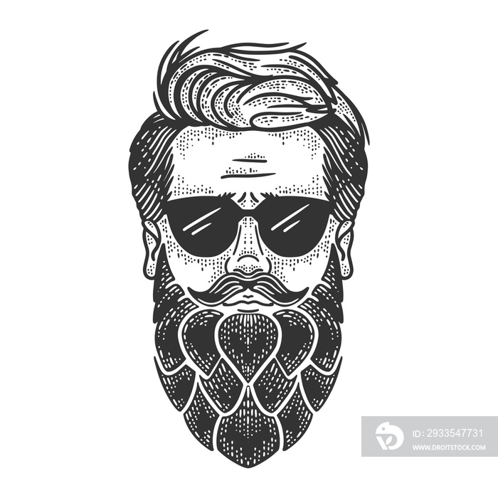 Man with hop beard sketch raster illustration